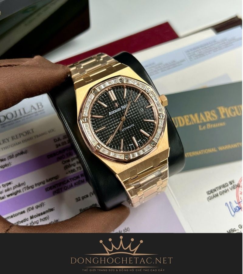 Đồng Hồ AP 15400 Bọc Vàng Độ Kim Moissanite Baguette Replica 1:1 Supper Fake cao cấp 13 9