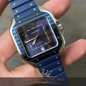 Cartier Santos Mặt Xanh Blue Dây Cao Su 40mm